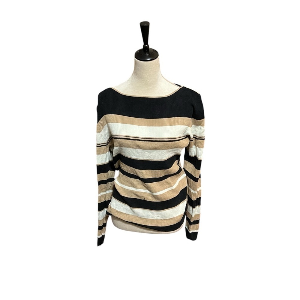 Rafaella Womens Striped Pullover Sweater Sz XL 80% Silk 15% Nylon 5% Spandex